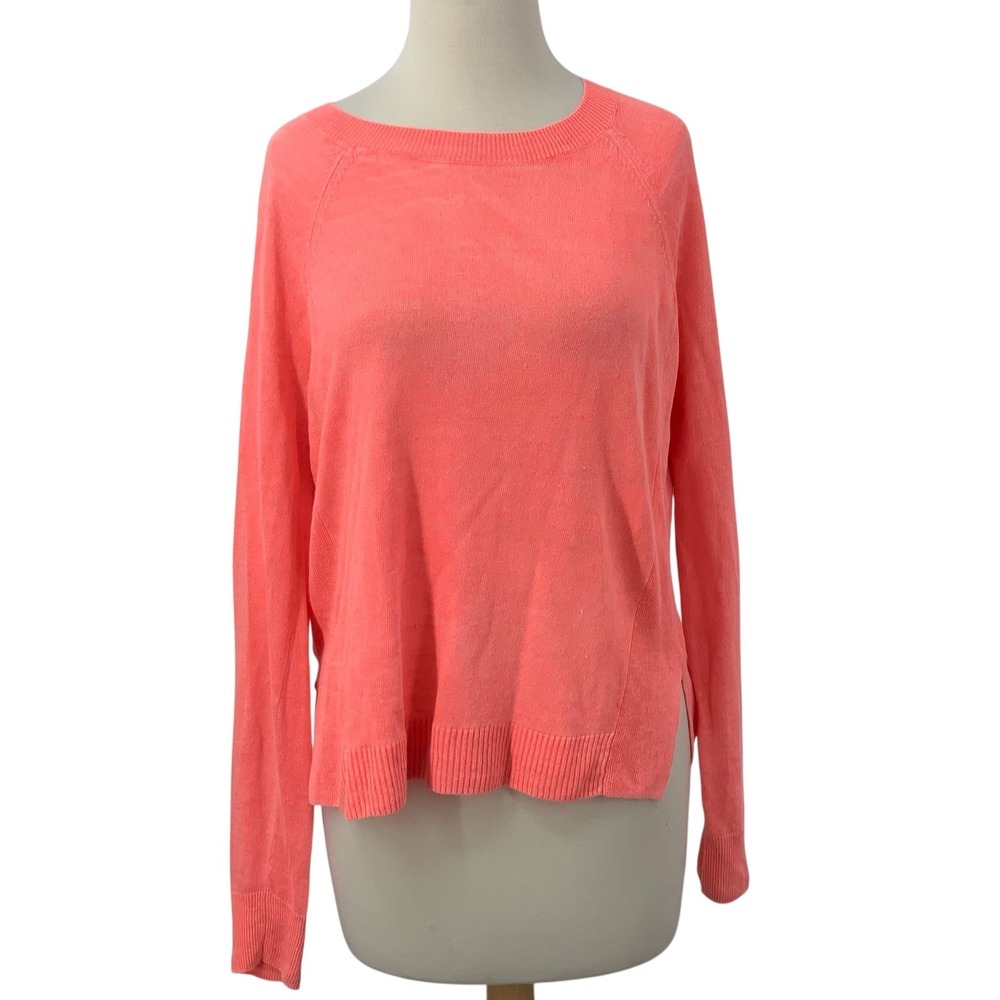 J. Crew Long Sleeve Crew Neck Coral Pink Linen Sweater Pullover Lightweight Sz S